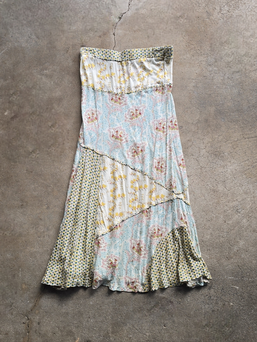 Vintage Y2k Patchwork Pattern Tube Dress Prairie Paisley Fairy Wix Y2K Boho L
